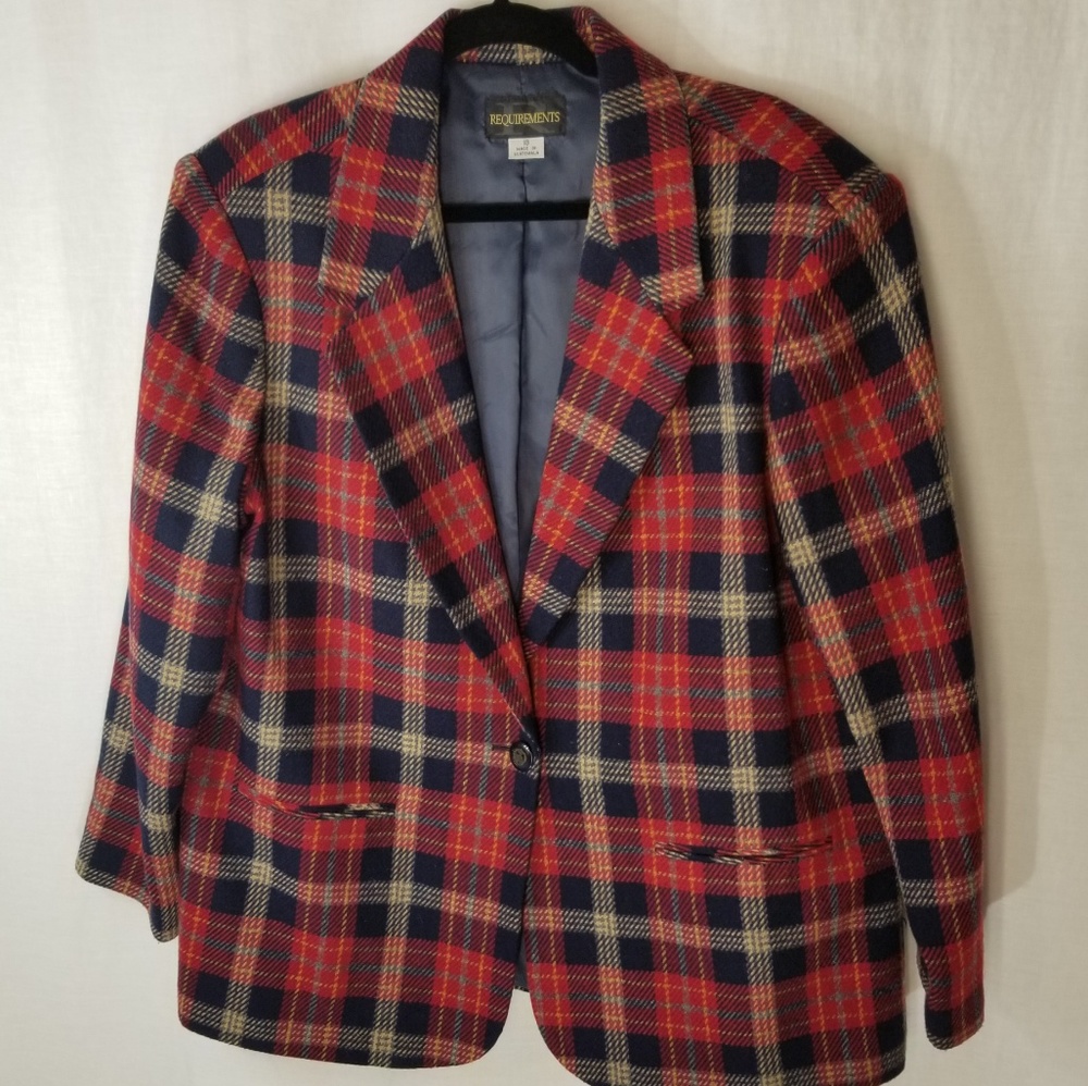VTG Plaid Blazer by Requirements, Size 18